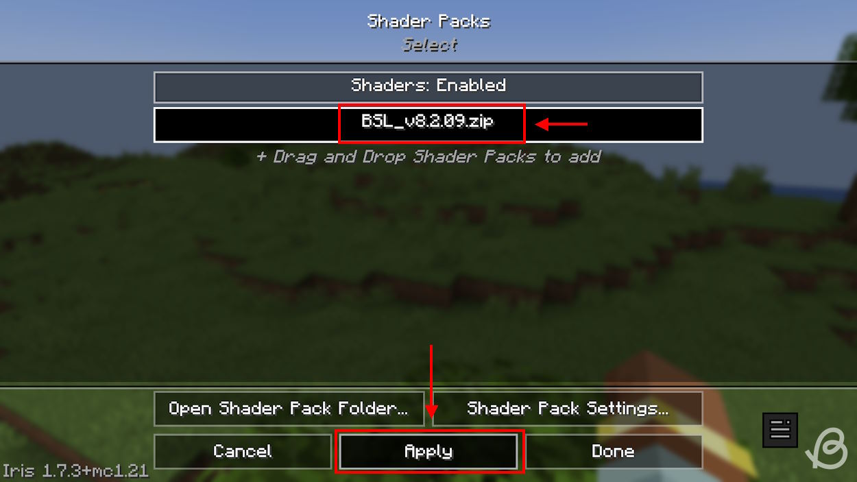 Ota Shader käyttöön asetusvalikossa, jotta voit käyttää sitä Minecraftin Fabricilla