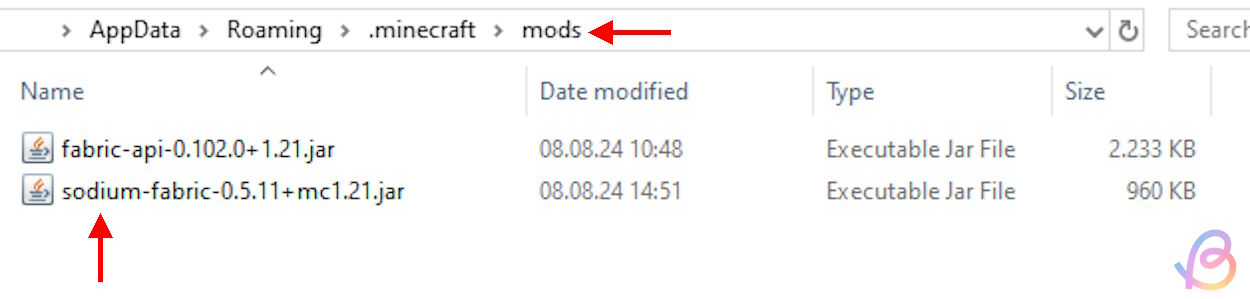 Cài đặt Sodium bằng cách di chuyển file đã tải xuống vào thư mục mod