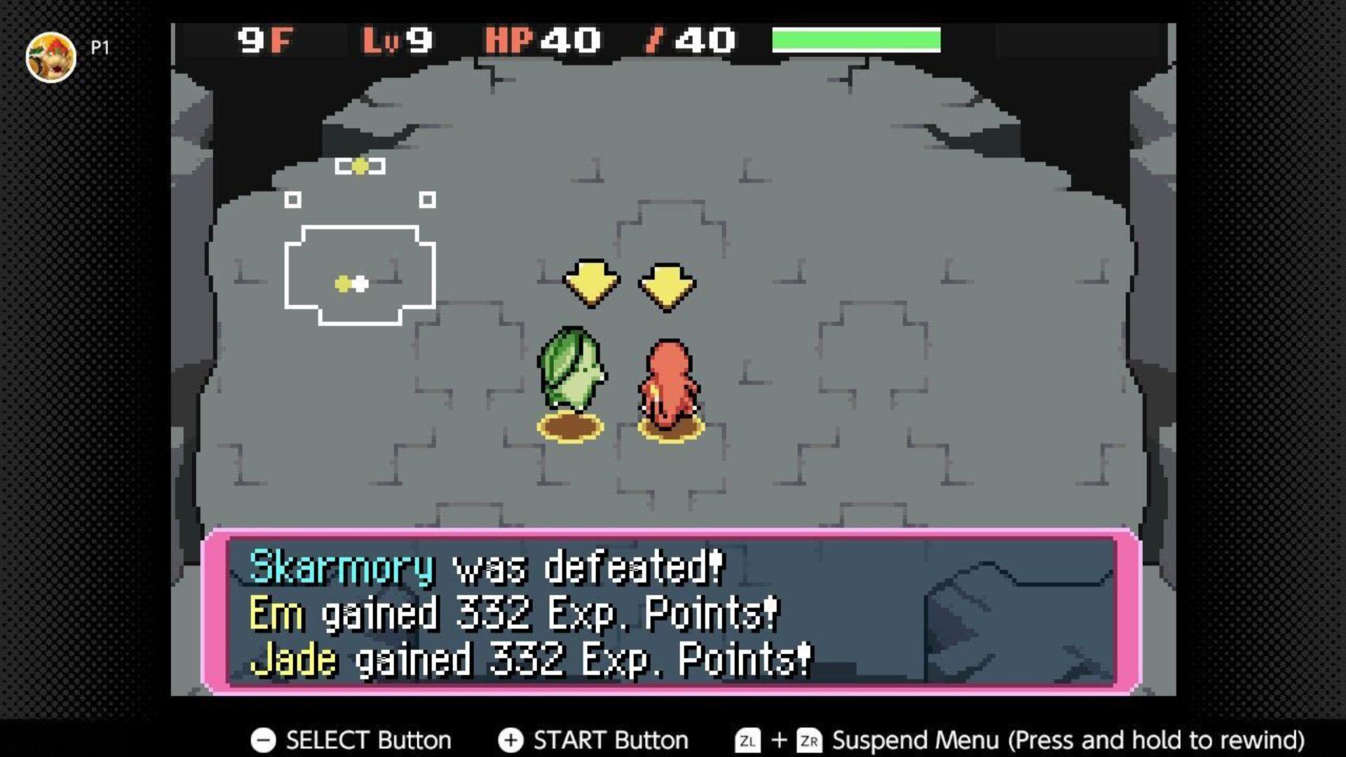 Combattimento contro Skarmory nella Squadra Rossa di Pokémon Mystery Dungeon.
