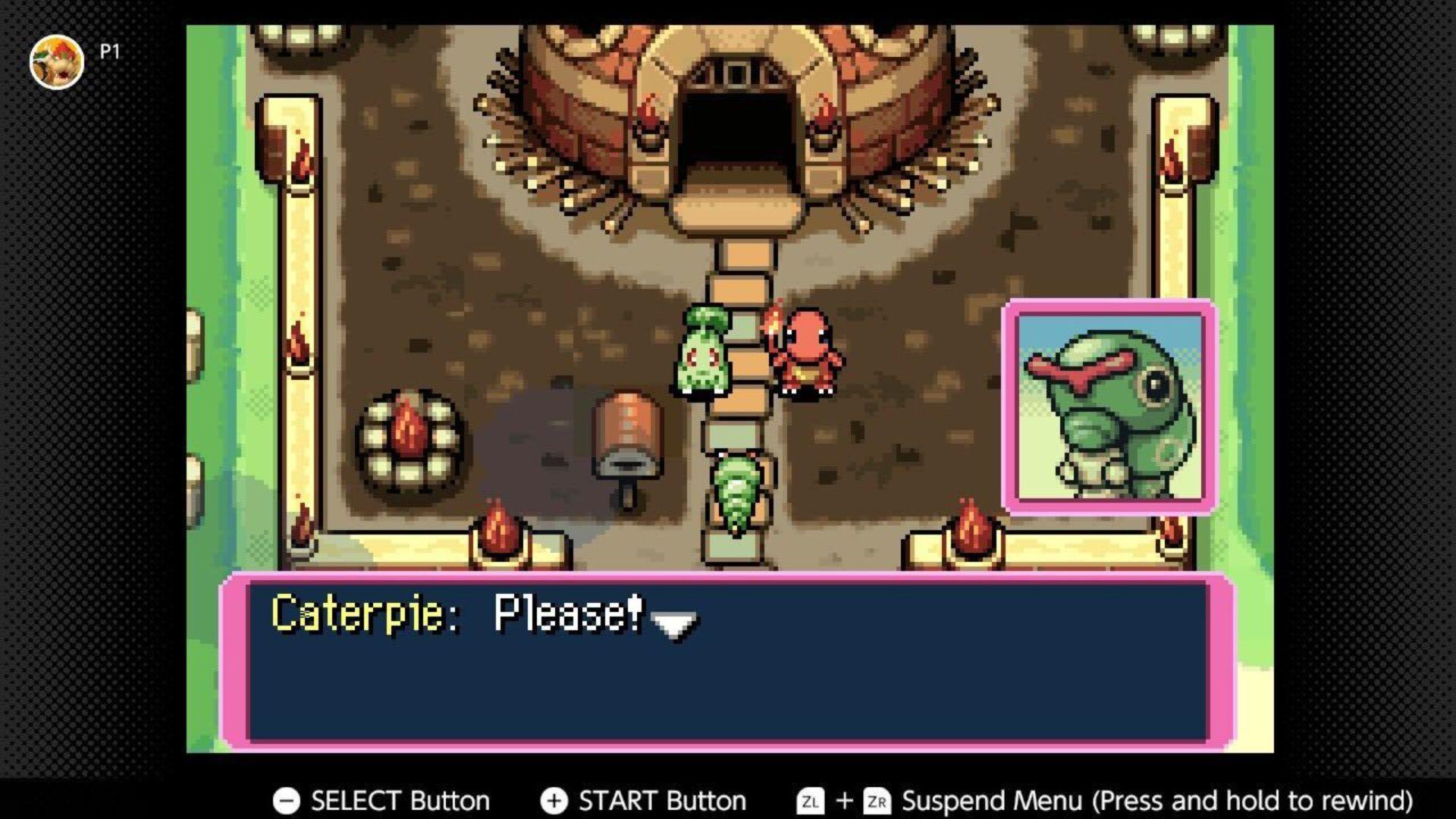 Caterpie, Chikorita e Charmander nel Mystery Dungeon Pokémon Team.
