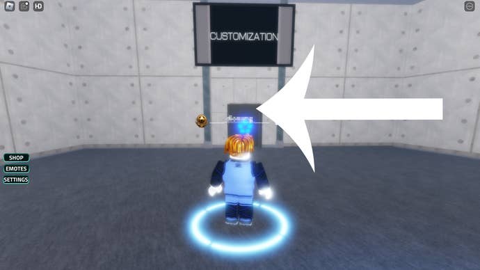 Arrow pointing to a door under a 