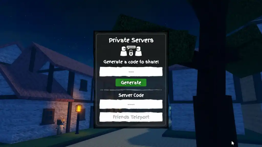 Le menu de saisie du code serveur dans Roblox GPO