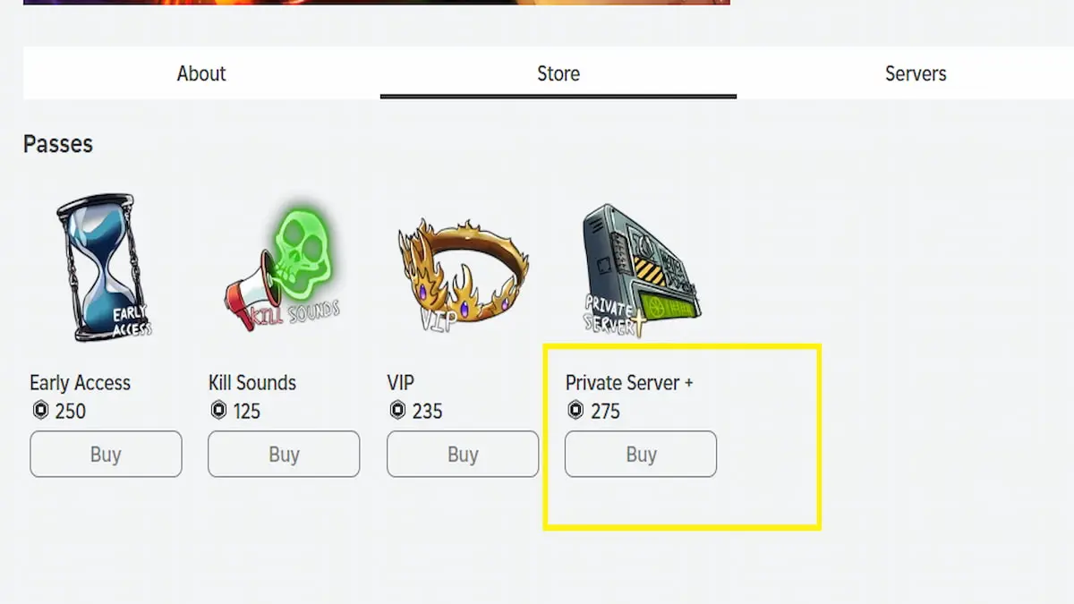 Menu d'achat du serveur privé Realm Rampage