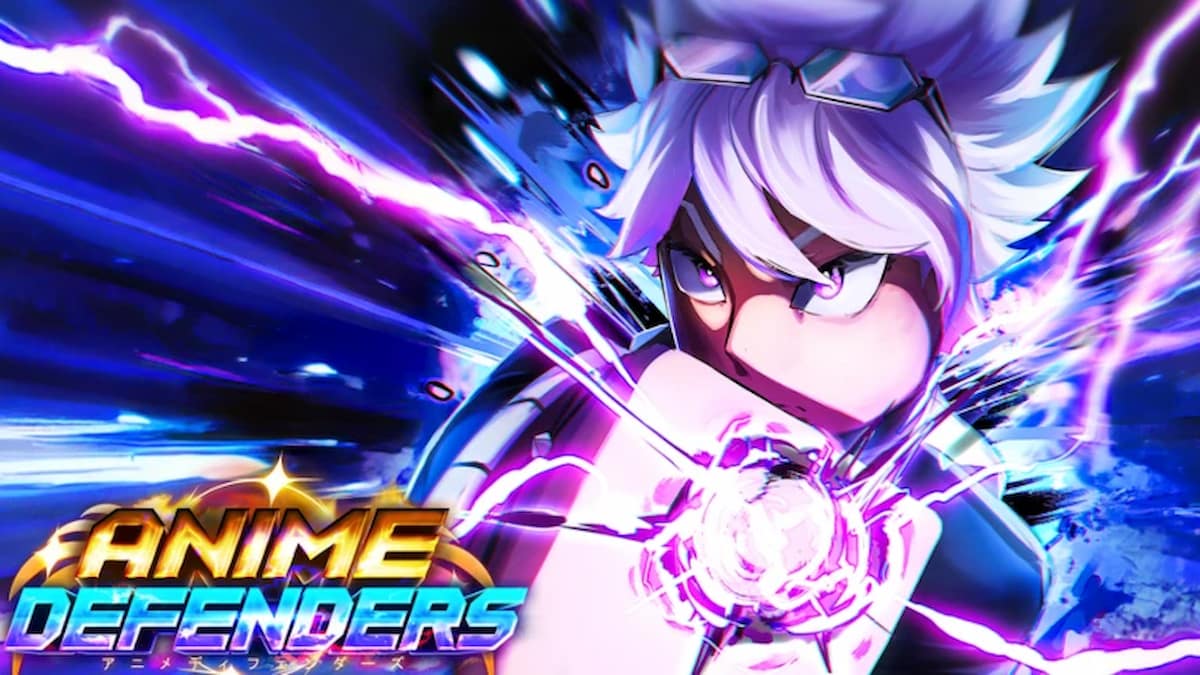Anime Defenders -logo ja -hahmo kehyksessä