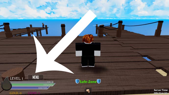 Arrow pointing to the button players must press to navigate to the codes screen in Anime Spirits.