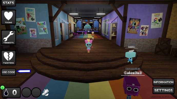 A screenshot of Dandy's World in Roblox showing the game's codes button.