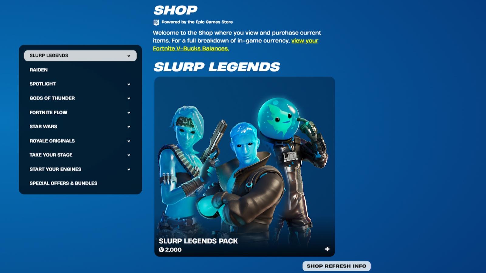 Página de inicio de la tienda web de Fortnite