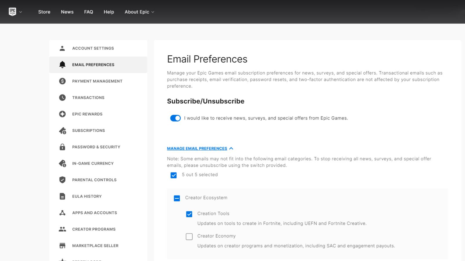 Iscrizione all'e-mail del sondaggio su Fortnite sul sito web di Epic Games.