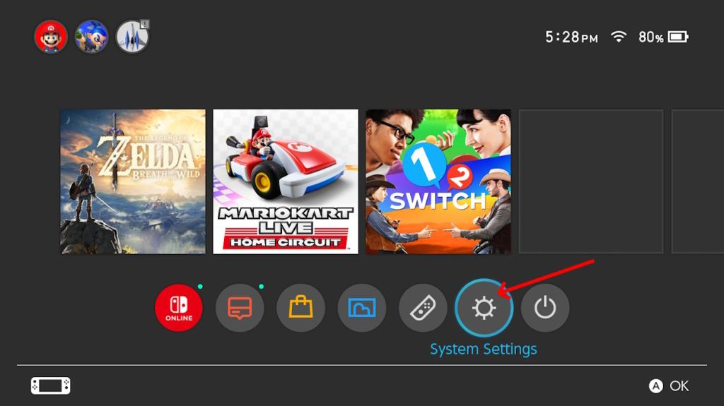 Cài đặt hệ thống trong Nintendo Switch