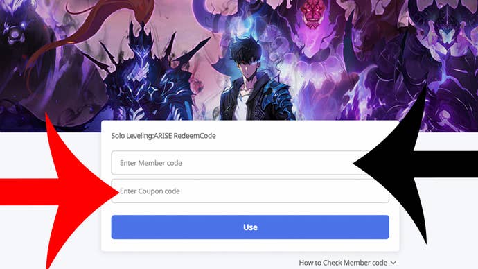 Website for Solo Leveling Arise that players can use to redeem codes.