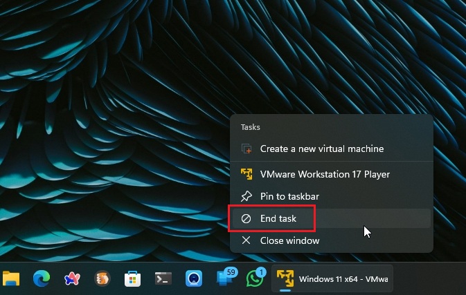 zakończ zadanie na pasku zadań systemu Windows 11