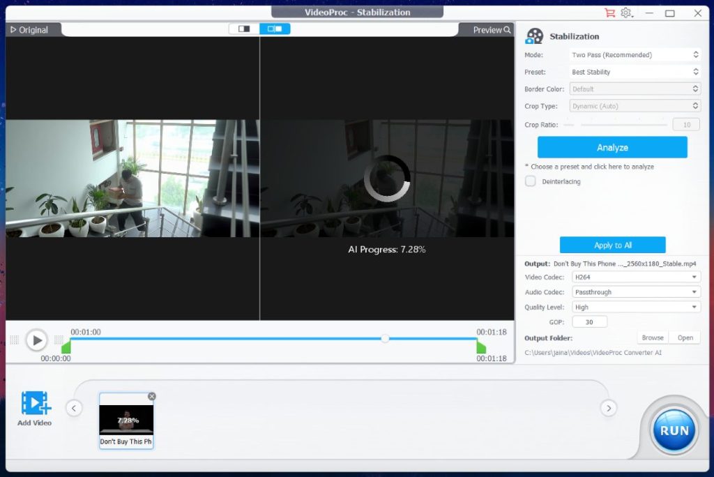 VidéoProc de stabilisation AI