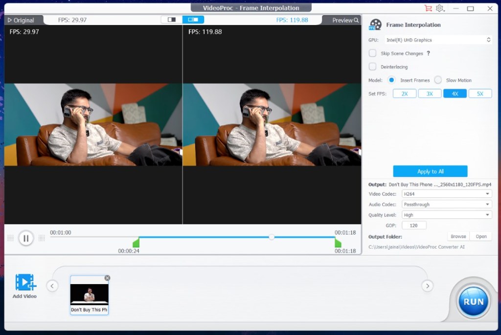 Vidéo d'interpolation d'images AI