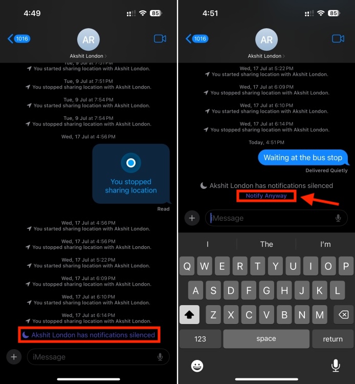 Notifications are turned off in Messages on iPhone