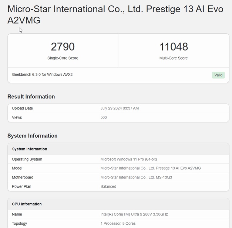 moon lake geekbench score