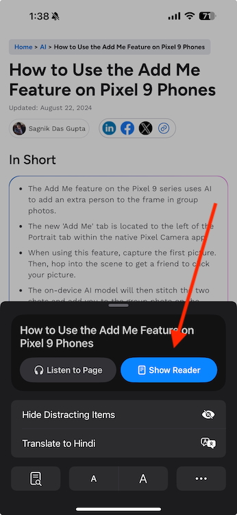 Safari Reader Mode for iPhone