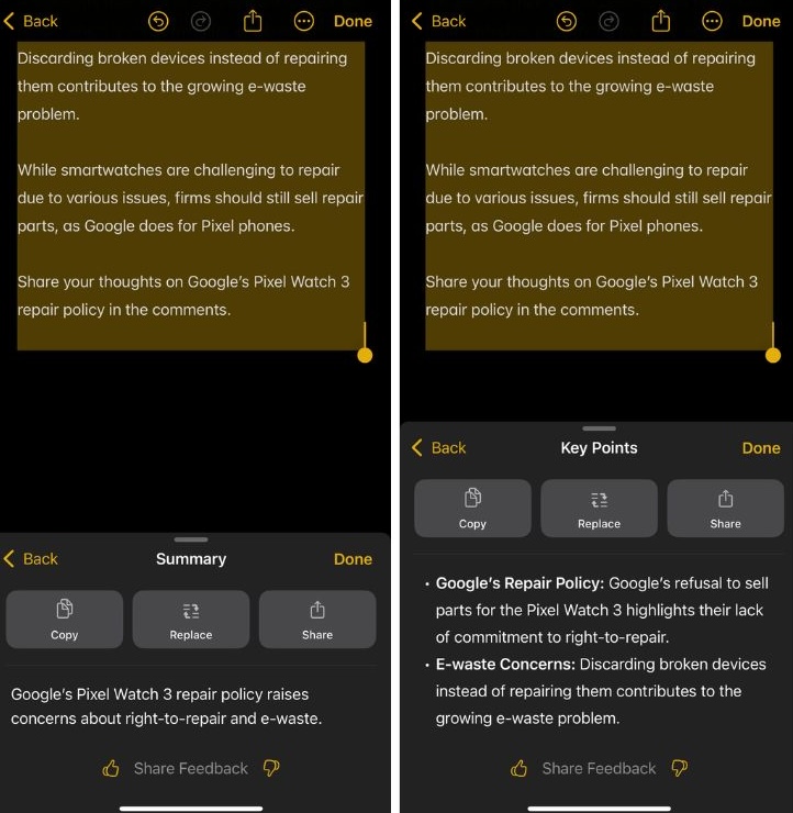 Summarize and transform a long text into key points