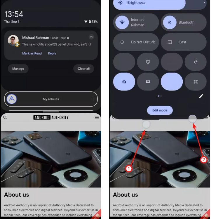 Notifications and two-finger swipe