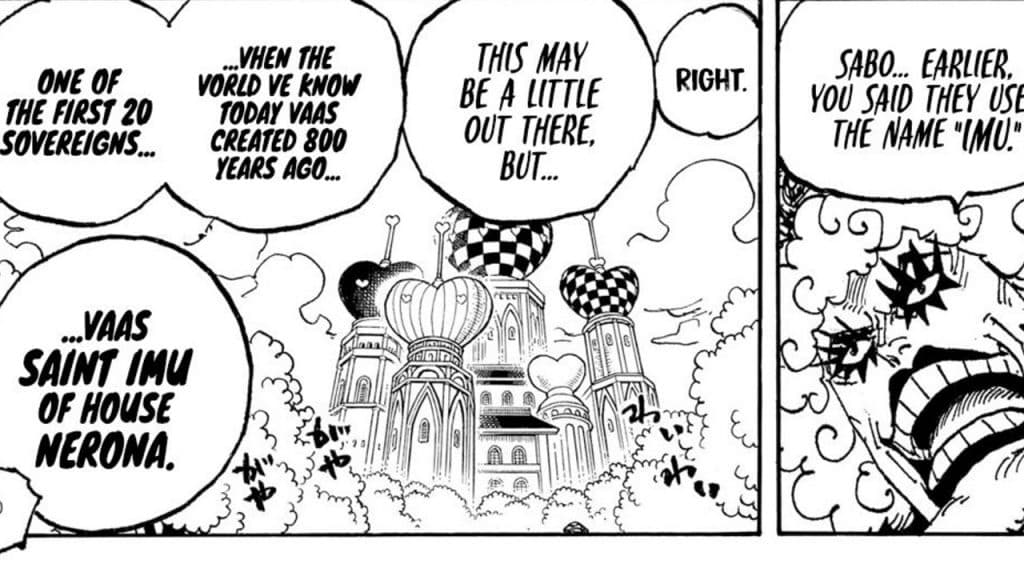 A panel from the manga One Piece revealing Imu's name
