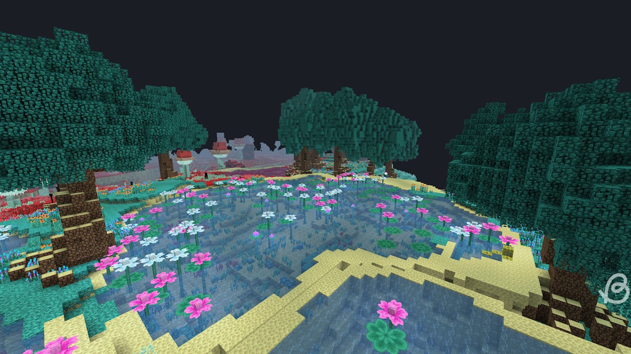 Biome dans le mod BetterEnd avec de grandes piscines et des nénuphars qui pourraient être une excellente idée pour la mise à jour potentielle de Minecraft End