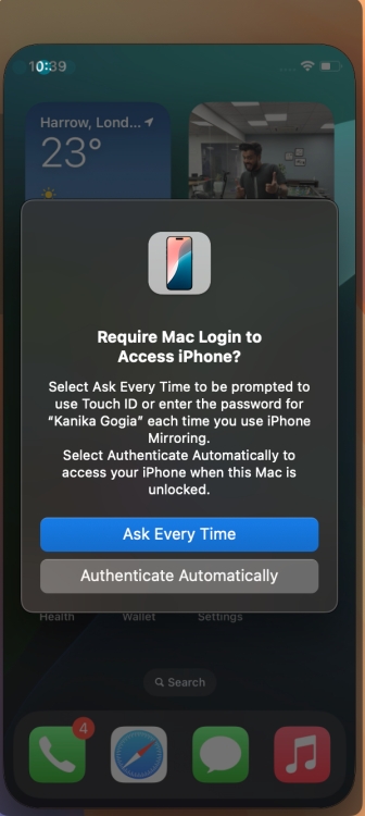 Request access for iPhone mirroring