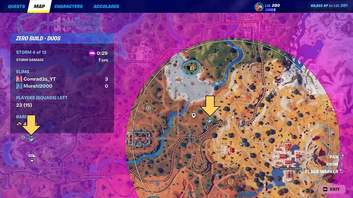 Mappa di Fortnite che indica la torre di previsione