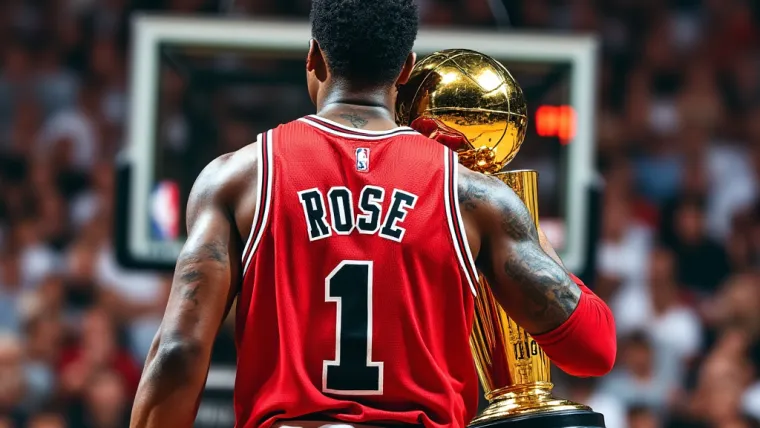 Derrick Rose trzymający trofeum mistrzowskie Derrick Rose trzymający trofeum mistrzowskie