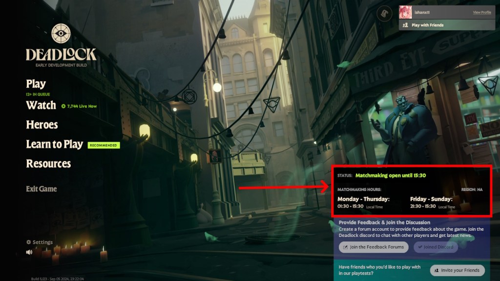 Deadlock matchmaking times local time in main menu