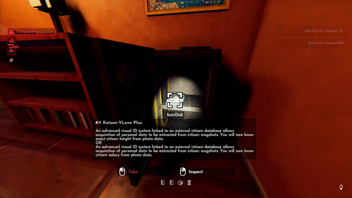 An example of a Sync Disk in Shadows of Doubt.