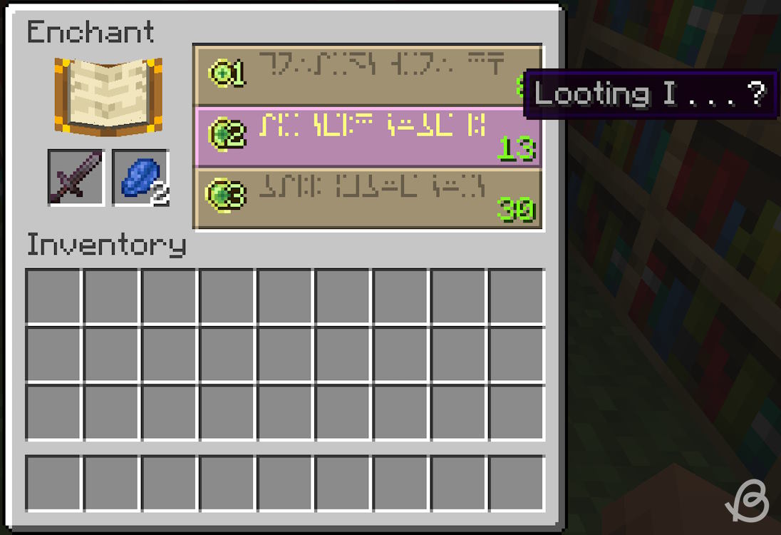 Plunder enchantment appearing in the enchantment table