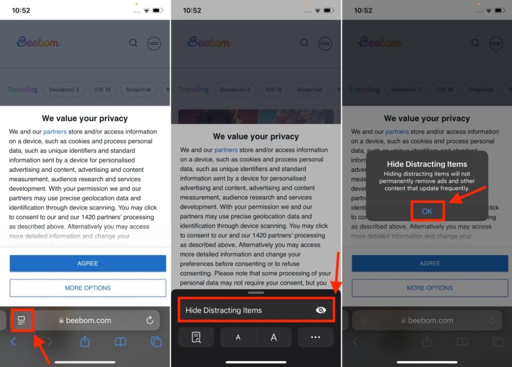 Ẩn các mục gây mất tập trung trong Safari iOS 18