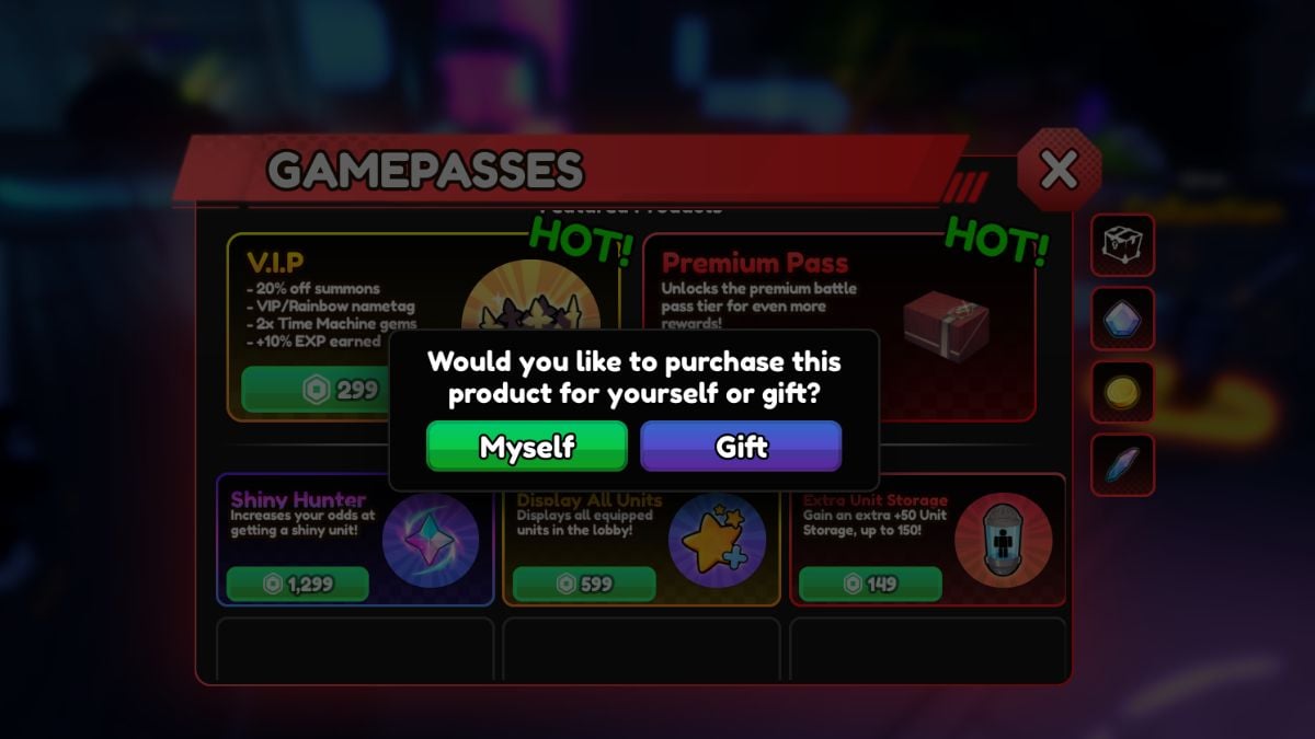 Sklep Gamepass w Anime Vanguards