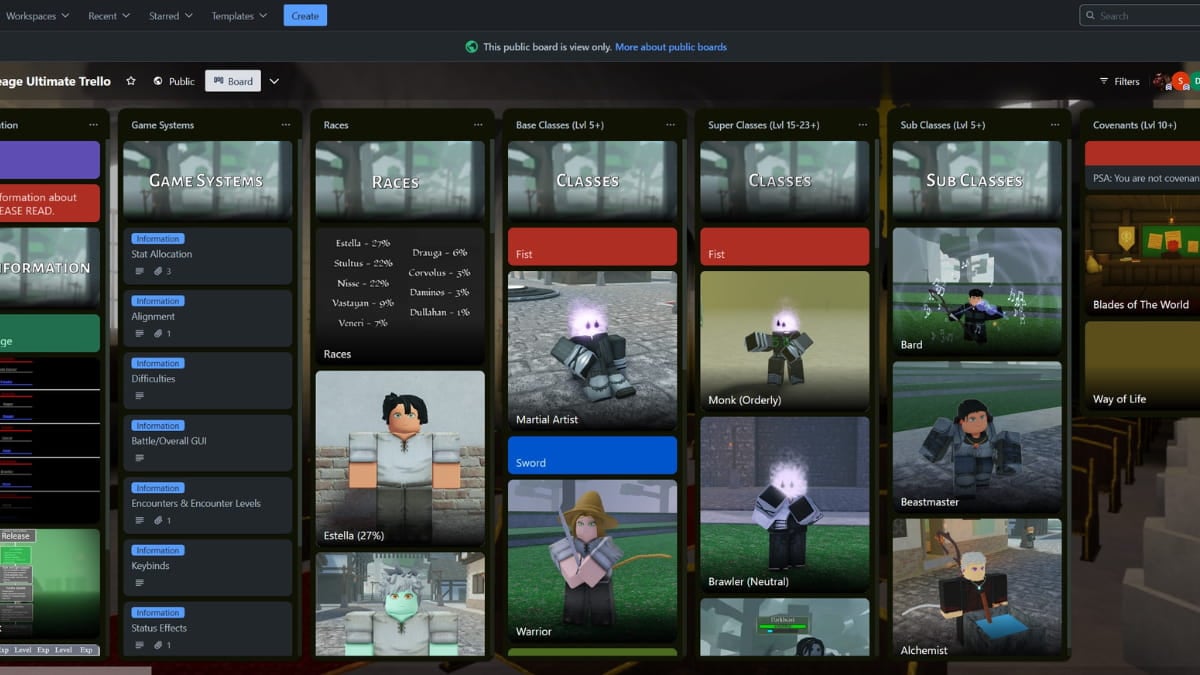 Tablica Trello Roblox Arcane Lineage