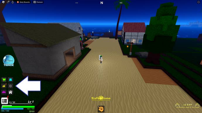 Une capture d'écran de Demon Piece dans Roblox montrant le bouton des paramètres du jeu.