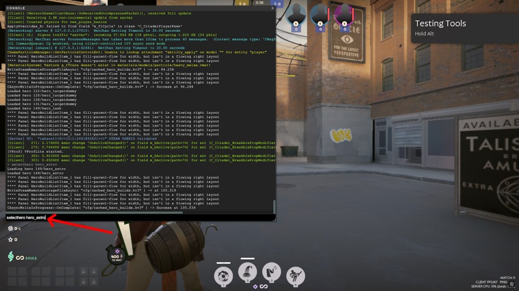Enter the command to select unreleased heroes in Deadlock