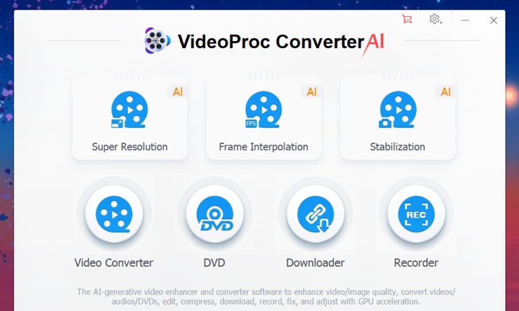 Page d'accueil de l'outil AI VideoProc Converter