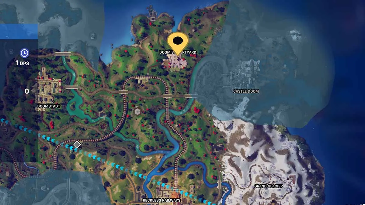 Mappa di Fortnite che indica il cortile di Doom