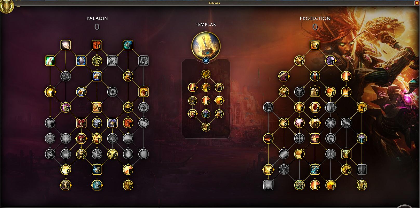 La configuración de talentos para el Paladín Protector en The War Within