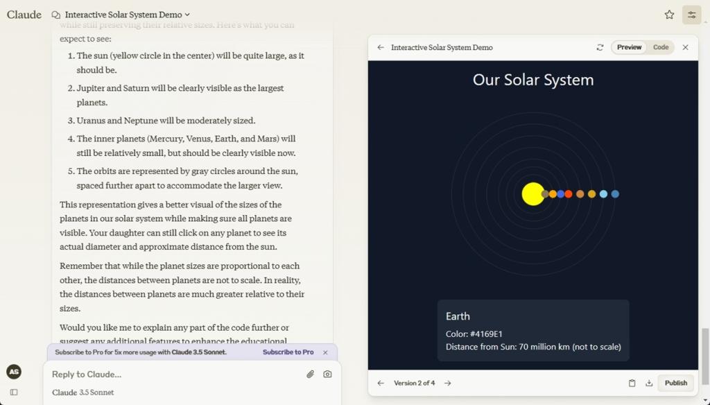 solar system demonstration by claude artefacts