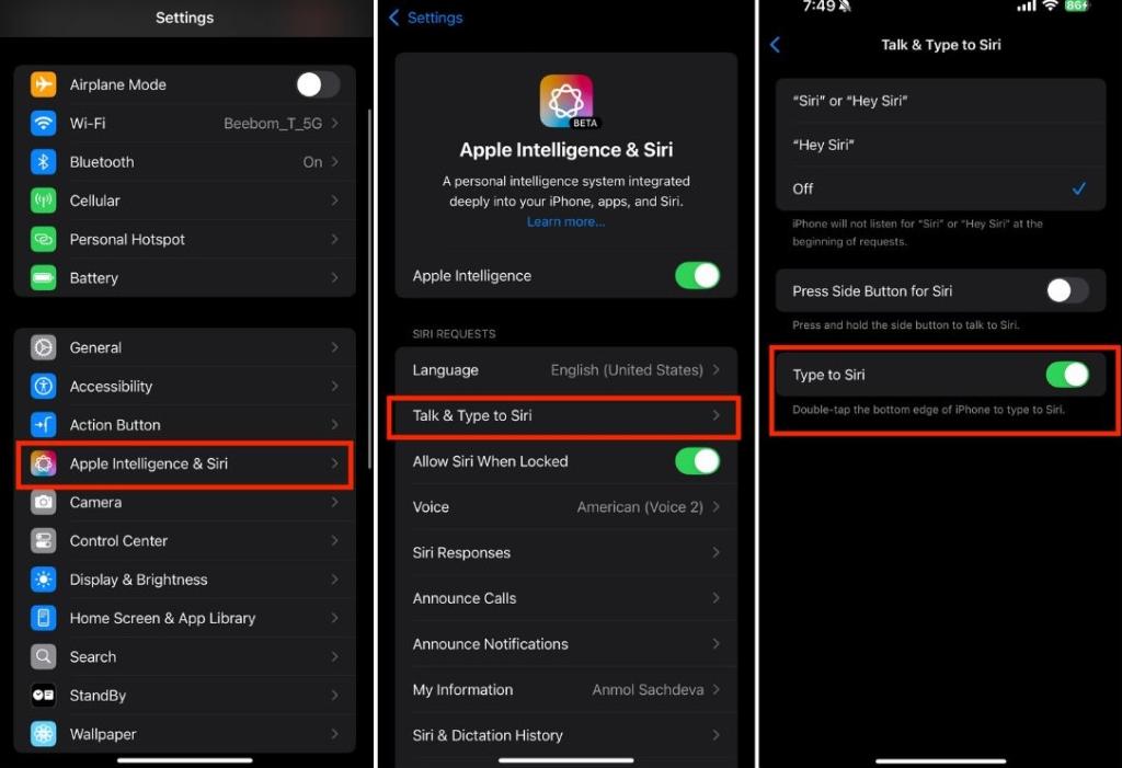 Enable text input on Siri on Apple