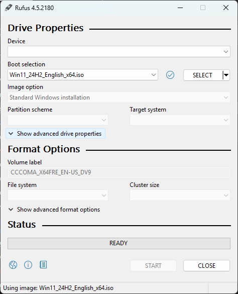 czysta instalacja systemu Windows 11 24h2 przy użyciu rufusa