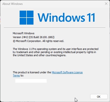 Zainstalowany system Windows 11 24h2