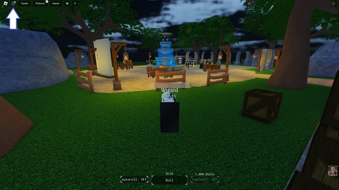 Ảnh chụp màn hình Thẻ RNG trong Roblox hiển thị biểu tượng trò chuyện.