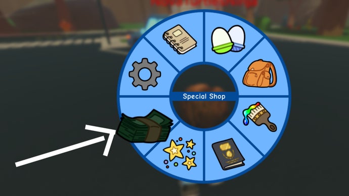 Menu Doodle World, mũi tên trắng chỉ vào menu cửa hàng đặc biệt