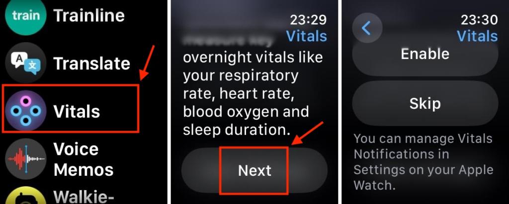 Configuración de la aplicación Apple Watch Vitals
