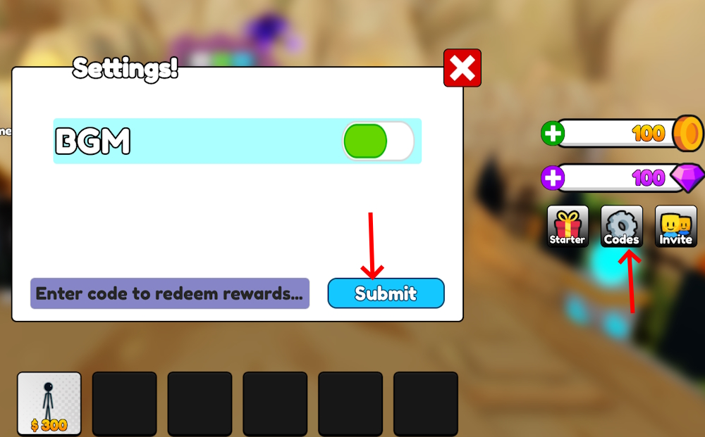 Opción de canje de códigos Stickman TD