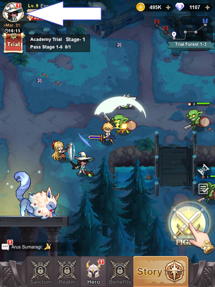 Une capture d'écran de Pixel Heroes montrant l'icône de l'avatar du jeu.