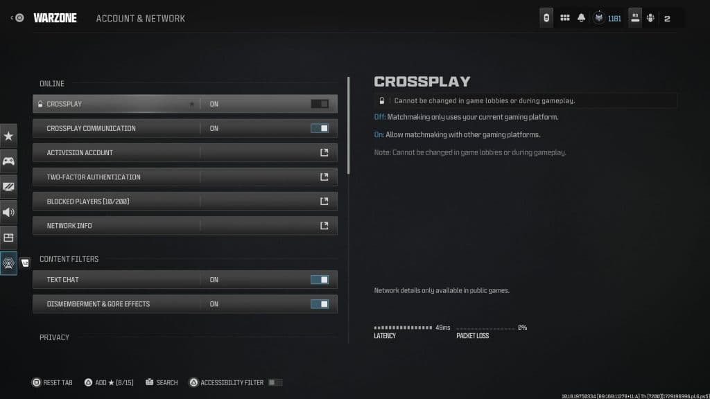 Call of Duty Crossplay-Einstellungen
