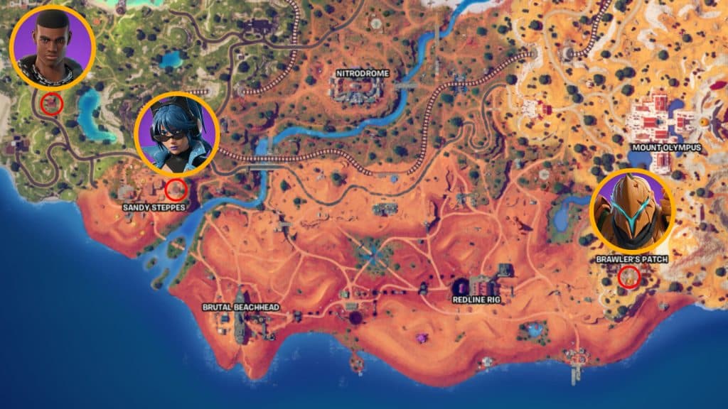 Emplacements des fusils de chasse à piquets en bois sur la carte Battle Royale de Fortnite.