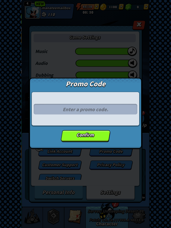 Zrzut ekranu z Dragon POW przedstawiający menu kodu promocyjnego gry.